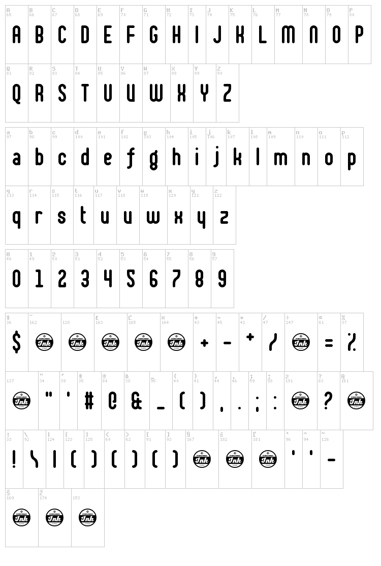 Shake Your Plums font map